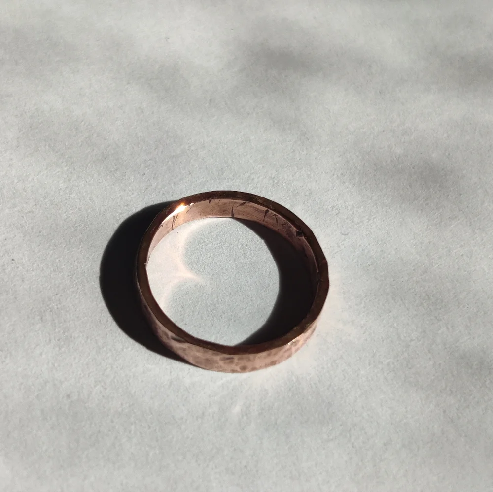 Copper Ring Size 3.75 Band Minimal Texture Hammered Solid Handcrafted Made USA - Picture 5 of 8